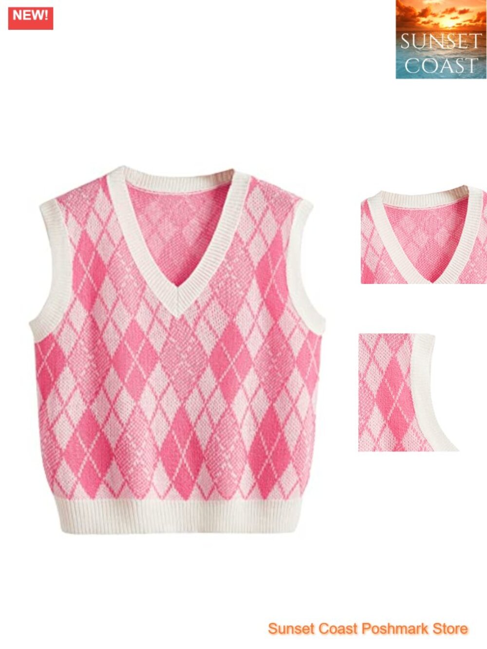 Sleeveless V Neck Knit Sweater Vest Skull Print Crop Tank Top